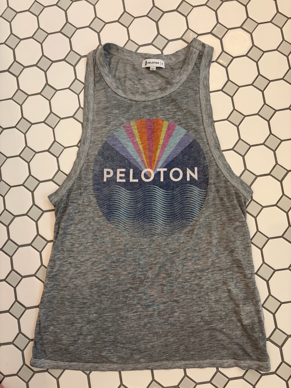 Peloton Gray Tank Top with Rainbow Sunburst Logo